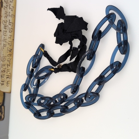 J. Crew Navy Blue Statement Necklace With Ribbon Closure - Picture 6 of 6